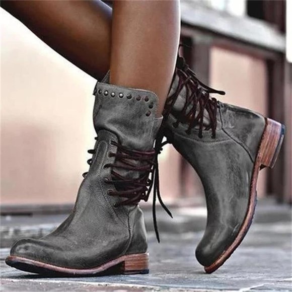 Shoes - Studded Low Heel Rider Boots
